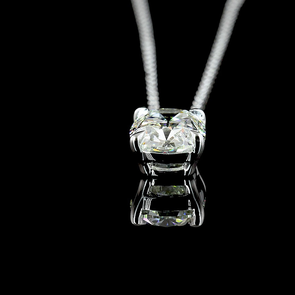 14K White Gold Antique Cushion Cut Lab Diamond Solitaire Pendant - 1.90 Carat Total Weight, VVS2 Clarity - Covaloro Fine Jewelry