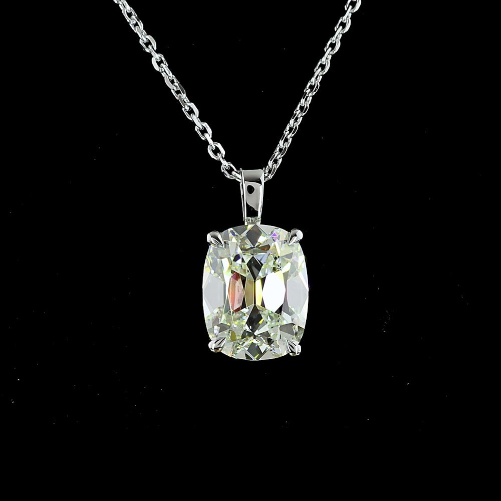 14K White Gold Antique Cushion Cut Lab Diamond Solitaire Pendant - 2.57 Carat Total Diamond Weight, G-H VS1 - Covaloro Fine Jewelry