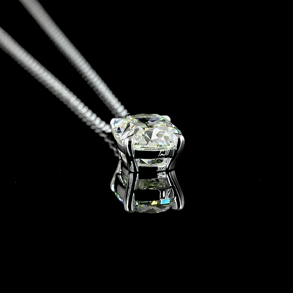 14K White Gold Antique Cushion Cut Lab Diamond Solitaire Pendant - 2.57 Carat Total Diamond Weight, G-H VS1 - Covaloro Fine Jewelry