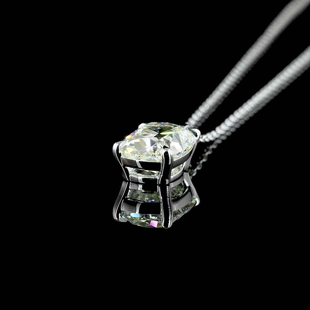 14K White Gold Antique Cushion Cut Lab Diamond Solitaire Pendant - 2.57 Carat Total Diamond Weight, G-H VS1 - Covaloro Fine Jewelry