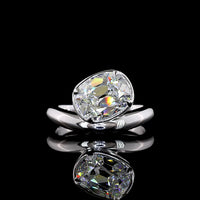 14K White Gold Antique Cushion Cut Lab Diamond Solitaire Ring with Bezel-Prong Inclined Setting - 3.12 Carat E-F VS1 - Covaloro Fine Jewelry