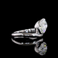 14K White Gold Antique Cushion Cut Lab Diamond Solitaire Ring with Bezel-Prong Inclined Setting - 3.12 Carat E-F VS1 - Covaloro Fine Jewelry