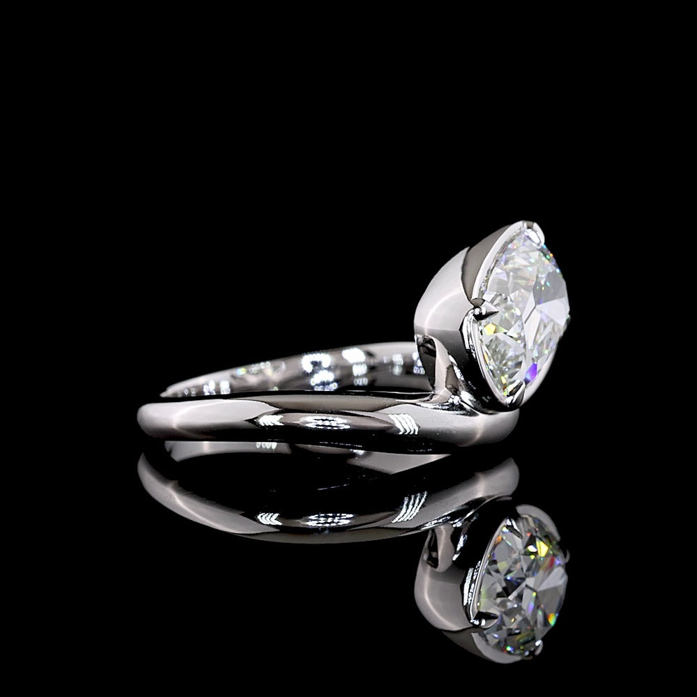 14K White Gold Antique Cushion Cut Lab Diamond Solitaire Ring with Bezel-Prong Inclined Setting - 3.12 Carat E-F VS1 - Covaloro Fine Jewelry