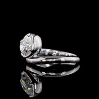 14K White Gold Antique Cushion Cut Lab Diamond Solitaire Ring with Bezel-Prong Inclined Setting - 3.12 Carat E-F VS1 - Covaloro Fine Jewelry