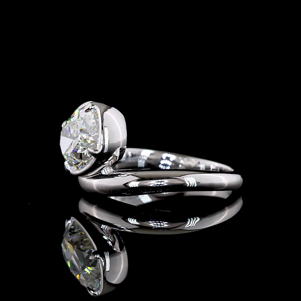 14K White Gold Antique Cushion Cut Lab Diamond Solitaire Ring with Bezel-Prong Inclined Setting - 3.12 Carat E-F VS1 - Covaloro Fine Jewelry