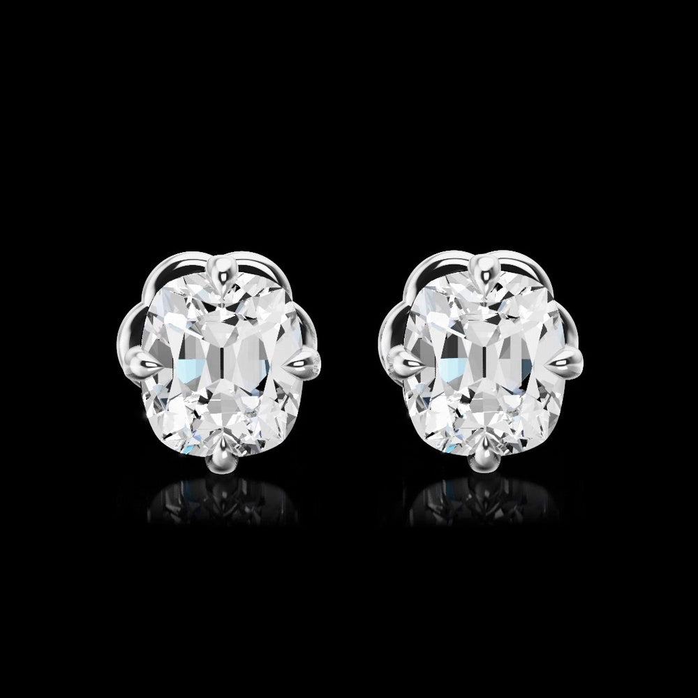 14K White Gold Antique Cushion Cut Lab Diamond Stud Earrings - 2.55 Carat Total Weight, GIA Certified D VS1 and E VS1 Diamonds - Covaloro Fine Jewelry