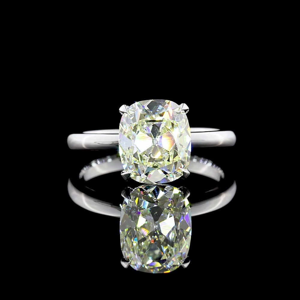 14K White Gold Antique Cushion Cut Solitaire Ring - 2.53 Carat Lab Grown Diamond, I-J Color, VVS2 Clarity, IGI Certified - Covaloro Fine Jewelry