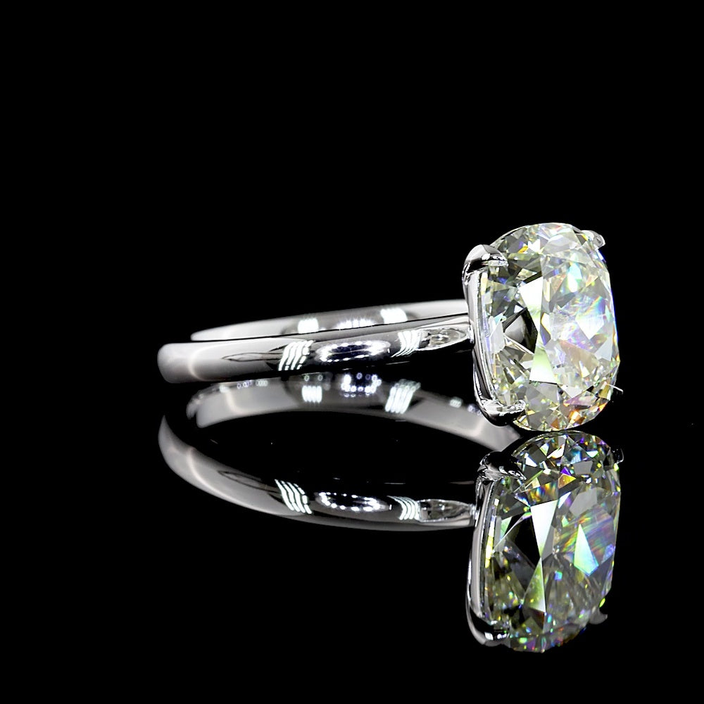 14K White Gold Antique Cushion Cut Solitaire Ring with 3.02 Carat IGI Certified Lab Diamond - J VS1 Quality - Covaloro Fine Jewelry