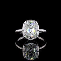 14K White Gold Antique Cushion Cut Solitaire Ring with 4.10 Carat Lab Diamond in Bezel-Prong North-South Setting, E-F VVS2 Clarity - Covaloro Fine Jewelry