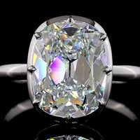 14K White Gold Antique Cushion Cut Solitaire Ring with 4.10 Carat Lab Diamond in Bezel-Prong North-South Setting, E-F VVS2 Clarity - Covaloro Fine Jewelry