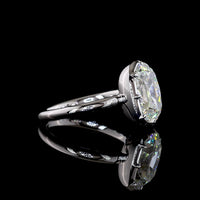 14K White Gold Antique Cushion Cut Solitaire Ring with 4.10 Carat Lab Diamond in Bezel-Prong North-South Setting, E-F VVS2 Clarity - Covaloro Fine Jewelry
