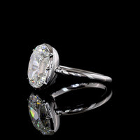 14K White Gold Antique Cushion Cut Solitaire Ring with 4.10 Carat Lab Diamond in Bezel-Prong North-South Setting, E-F VVS2 Clarity - Covaloro Fine Jewelry