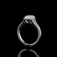 14K White Gold Antique Cushion Cut Split Shank Halo Ring with Lab-Grown D VS1 Diamond - 1.91 Carat Total Diamond Weight - Covaloro Fine Jewelry