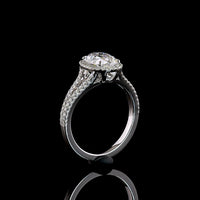 14K White Gold Antique Cushion Cut Split Shank Halo Ring with Lab-Grown D VS1 Diamond - 1.91 Carat Total Diamond Weight - Covaloro Fine Jewelry