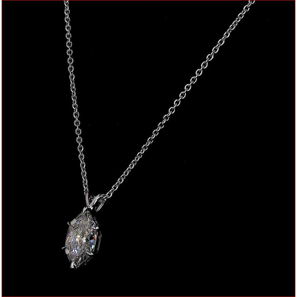 14K White Gold Antique Marquise Cut Solitaire Pendant with East-West Setting - 2.07 Carat Lab Diamond, G-H Color, VS1 Clarity - Covaloro Fine Jewelry