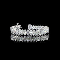 14K White Gold Antique Marquise Tennis Bracelet with Half Bezel Set Lab Diamonds - 22.26 Carats Total Diamond Weight - Covaloro Fine Jewelry