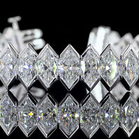 14K White Gold Antique Marquise Tennis Bracelet with Half Bezel Set Lab Diamonds - 22.26 Carats Total Diamond Weight - Covaloro Fine Jewelry