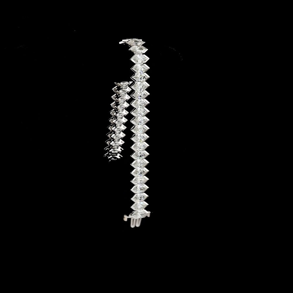 14K White Gold Antique Marquise Tennis Bracelet with Half Bezel Set Lab Diamonds - 22.26 Carats Total Diamond Weight - Covaloro Fine Jewelry