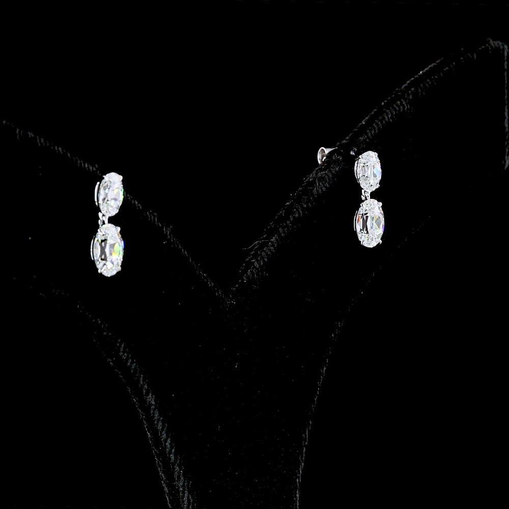 14K White Gold Antique Oval Cut Lab Diamond Drop Earrings - 1.70 Carat Total Weight, E-F VS Clarity, North-South Hanging Design - Covaloro Fine Jewelry