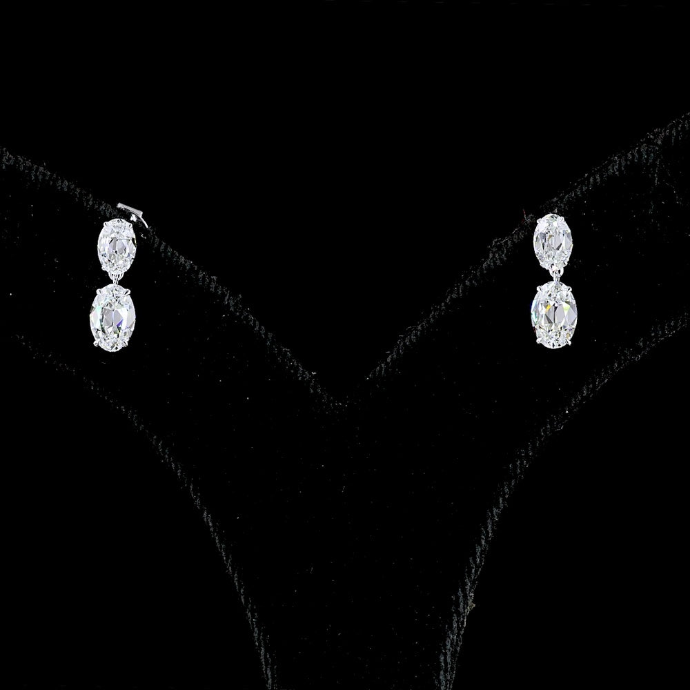 14K White Gold Antique Oval Cut Lab Diamond Drop Earrings - 1.70 Carat Total Weight, E-F VS Clarity, North-South Hanging Design - Covaloro Fine Jewelry