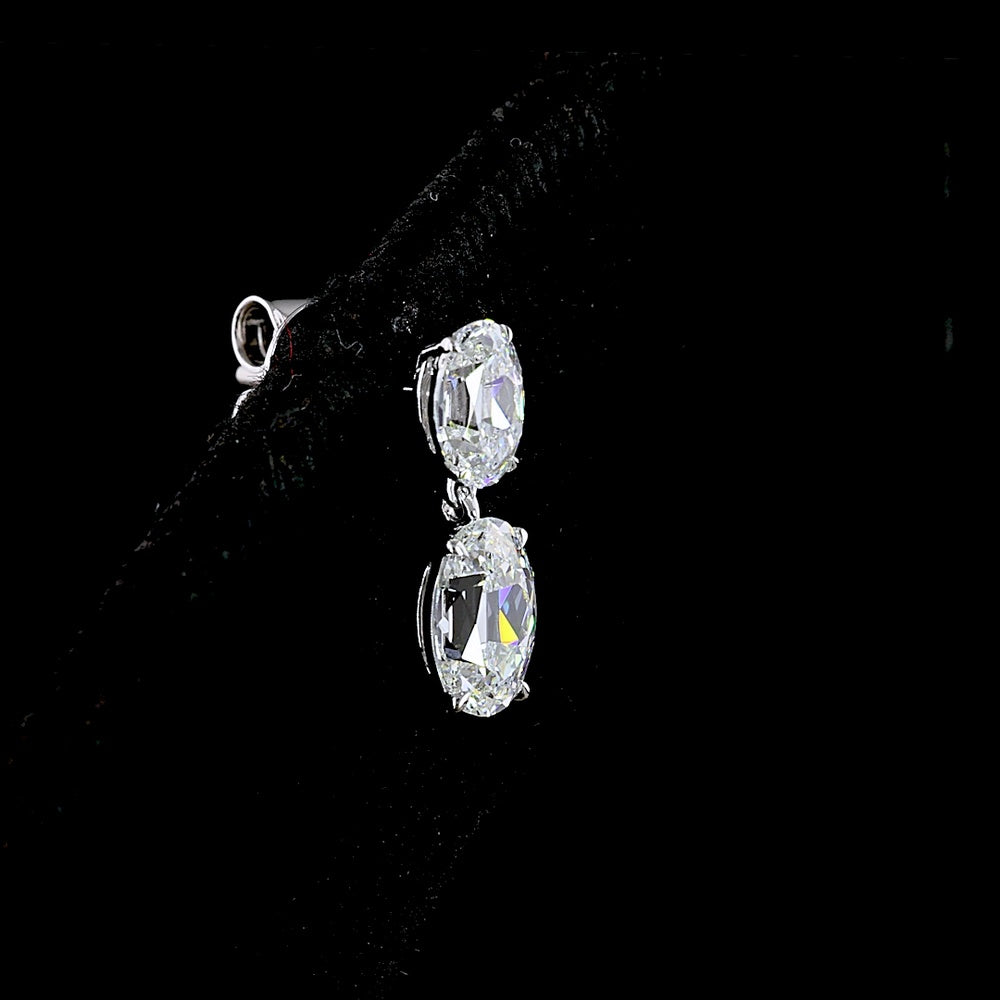 14K White Gold Antique Oval Cut Lab Diamond Drop Earrings - 1.70 Carat Total Weight, E-F VS Clarity, North-South Hanging Design - Covaloro Fine Jewelry