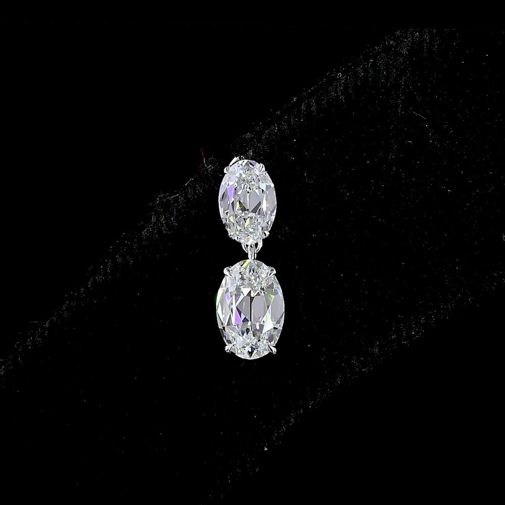 14K White Gold Antique Oval Cut Lab Diamond Drop Earrings - 1.70 Carat Total Weight, E-F VS Clarity, North-South Hanging Design - Covaloro Fine Jewelry
