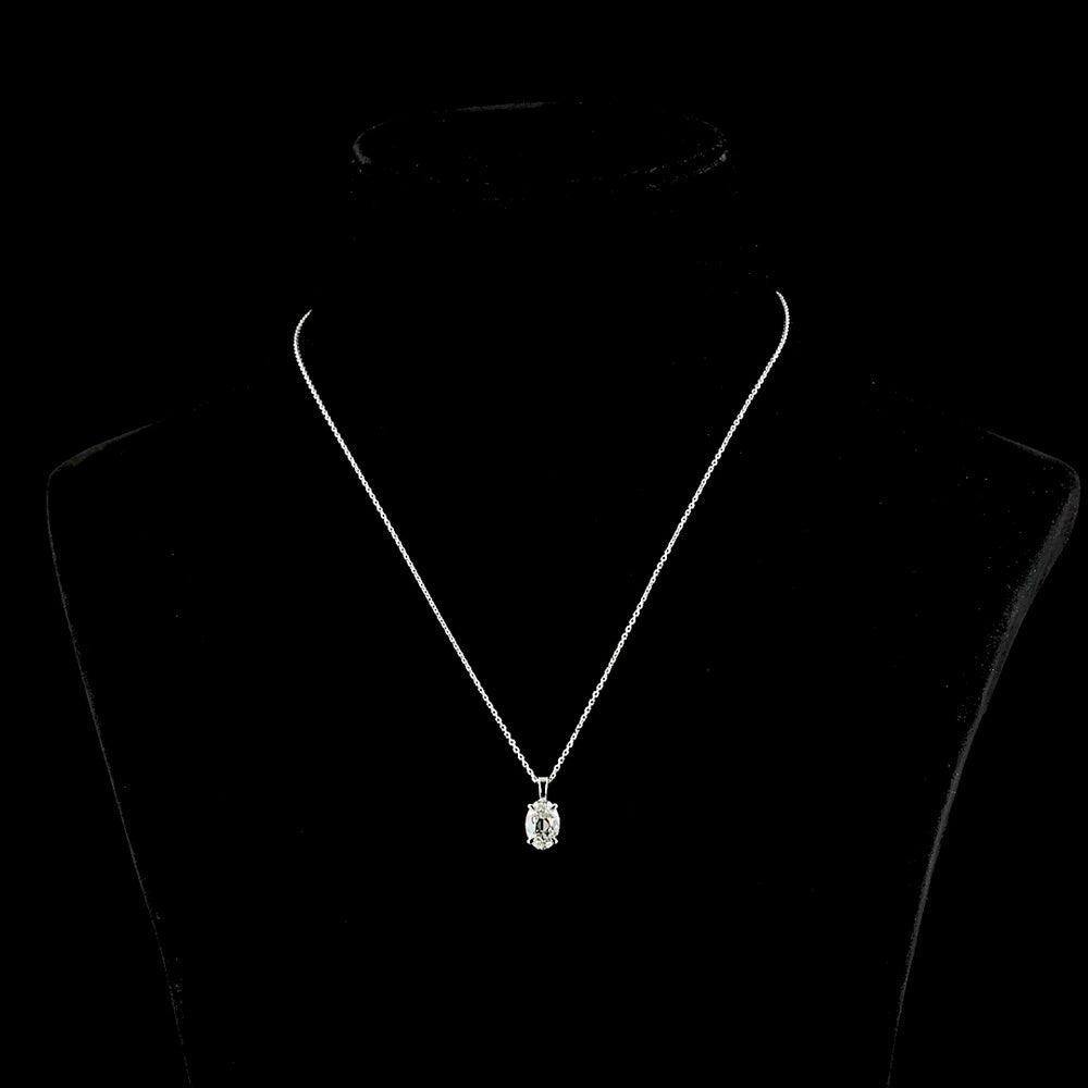 14K White Gold Antique Oval Cut Lab Diamond Solitaire Pendant with Prong Setting - 1.83 Carat Total Diamond Weight - Covaloro Fine Jewelry
