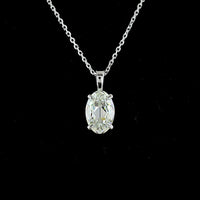14K White Gold Antique Oval Cut Lab Diamond Solitaire Pendant with Prong Setting - 1.83 Carat Total Diamond Weight - Covaloro Fine Jewelry