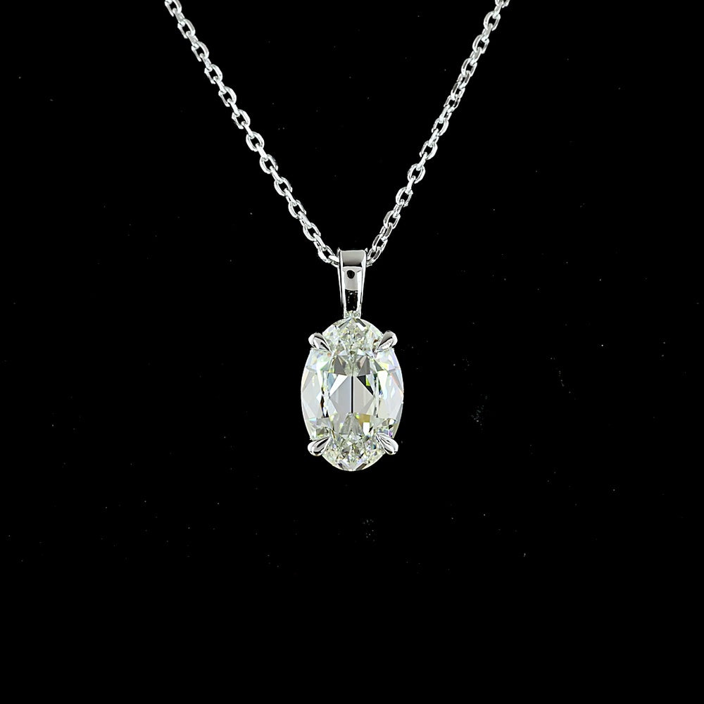 14K White Gold Antique Oval Cut Lab Diamond Solitaire Pendant with Prong Setting - 1.83 Carat Total Diamond Weight - Covaloro Fine Jewelry