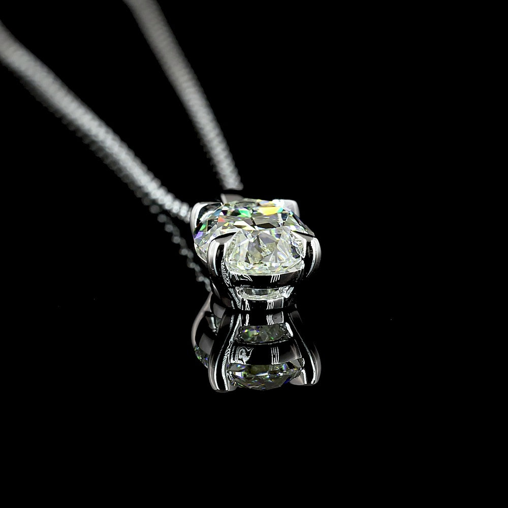 14K White Gold Antique Oval Cut Lab Diamond Solitaire Pendant with Prong Setting - 1.83 Carat Total Diamond Weight - Covaloro Fine Jewelry