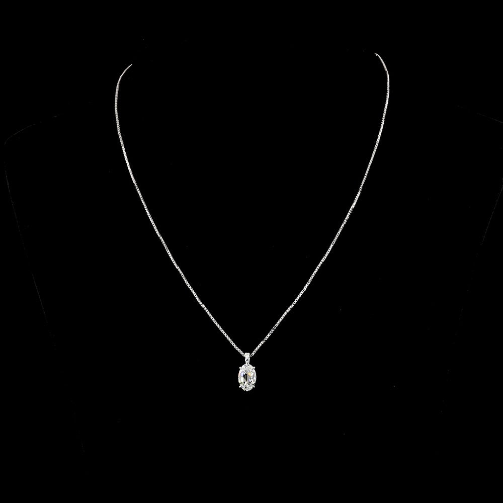 14K White Gold Antique Oval Pendant with 2.01 Carat Lab-Grown E VVS2 Diamond and Brilliant Accents - 2.07 Carat Total Weight - Covaloro Fine Jewelry