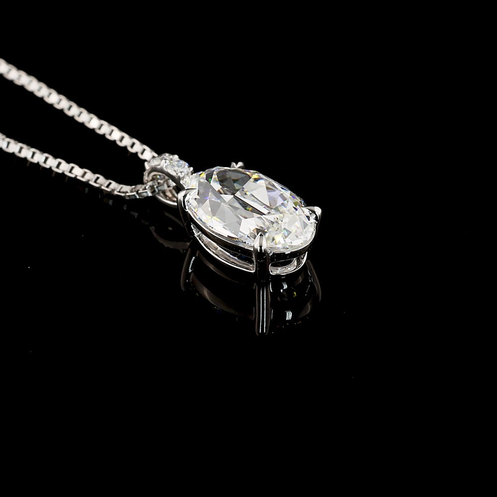 14K White Gold Antique Oval Pendant with 2.01 Carat Lab-Grown E VVS2 Diamond and Brilliant Accents - 2.07 Carat Total Weight - Covaloro Fine Jewelry