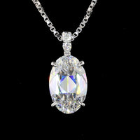 14K White Gold Antique Oval Pendant with 2.01 Carat Lab-Grown E VVS2 Diamond and Brilliant Accents - 2.07 Carat Total Weight - Covaloro Fine Jewelry
