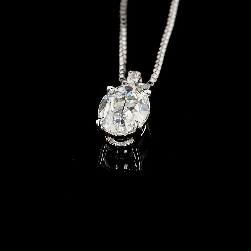 14K White Gold Antique Oval Pendant with 2.01 Carat Lab-Grown E VVS2 Diamond and Brilliant Accents - 2.07 Carat Total Weight - Covaloro Fine Jewelry