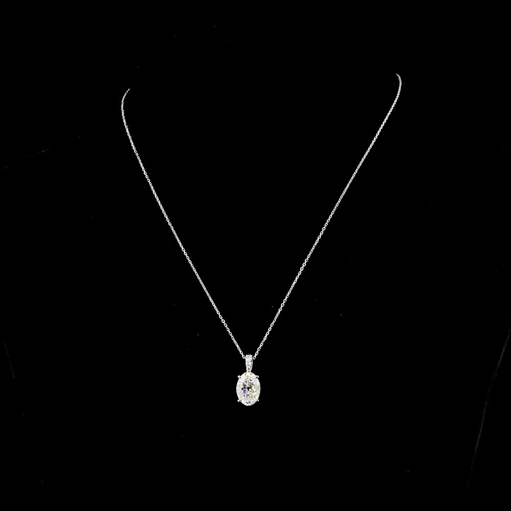 14K White Gold Antique Oval Pendant with 3.00 Carat E VVS2 Lab Diamond and Brilliant Cut Accents - 3.11 Carat Total Weight - Covaloro Fine Jewelry