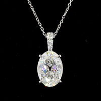 14K White Gold Antique Oval Pendant with 3.00 Carat E VVS2 Lab Diamond and Brilliant Cut Accents - 3.11 Carat Total Weight - Covaloro Fine Jewelry