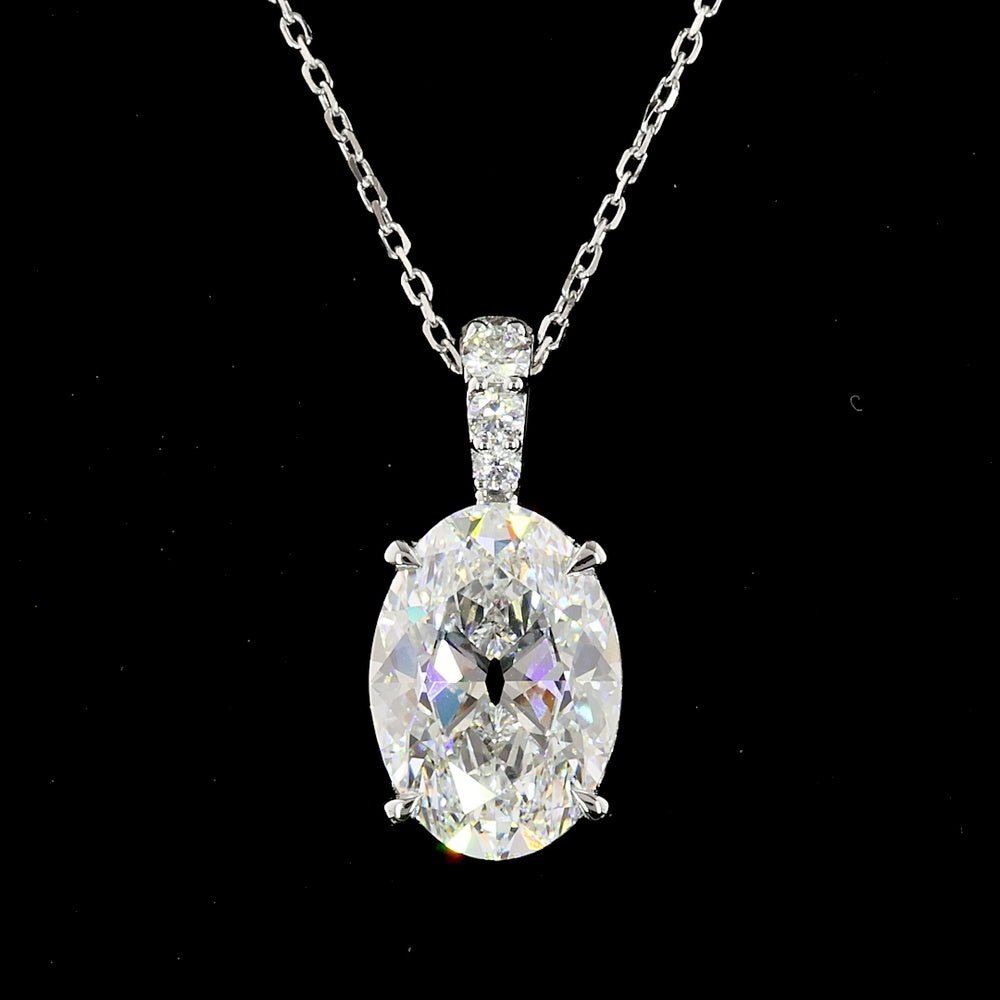 14K White Gold Antique Oval Pendant with 3.00 Carat E VVS2 Lab Diamond and Brilliant Cut Accents - 3.11 Carat Total Weight - Covaloro Fine Jewelry