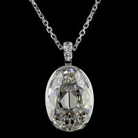 14K White Gold Antique Oval Pendant with Bezel Set 3.42 Carats Lab Diamond and Brilliant Cut Accents - 3.48 Carats Total Diamond Weight - Covaloro Fine Jewelry