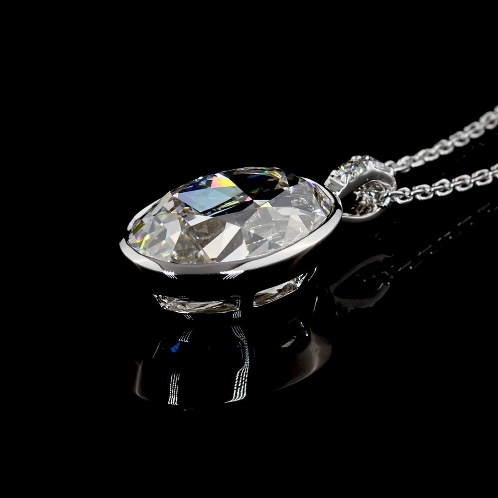 14K White Gold Antique Oval Pendant with Bezel Set 3.42 Carats Lab Diamond and Brilliant Cut Accents - 3.48 Carats Total Diamond Weight - Covaloro Fine Jewelry