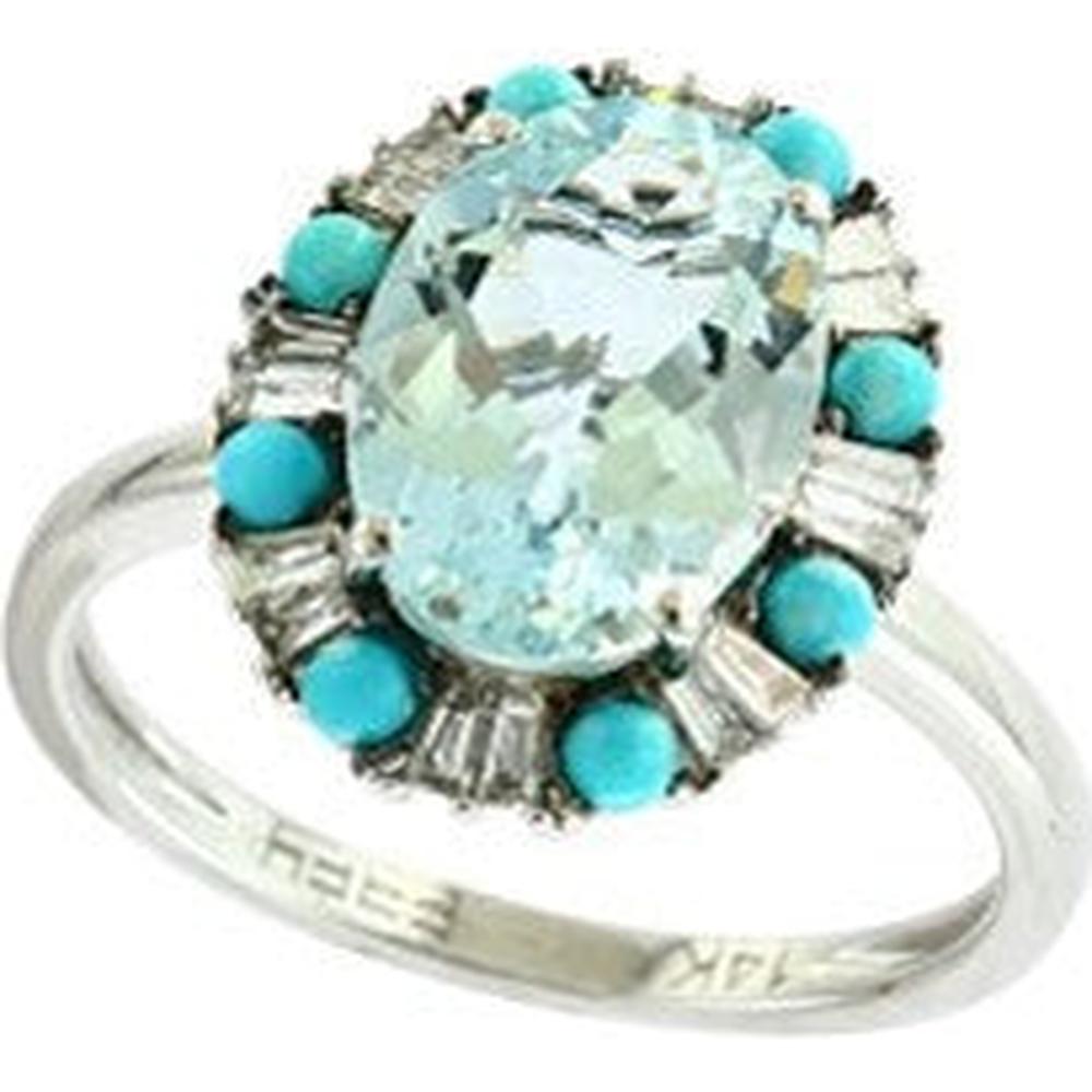 14K White Gold Aqua Center Halo Ring with Turquoise and Diamonds - 3.23 Carat Total Weight