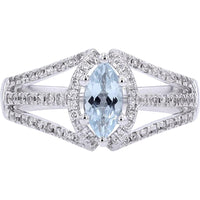 14K White Gold Aqua Marquise Center Ring with Diamond Accents - 0.44 Carat Aquamarine, 0.33 Carat Total Diamond Weight