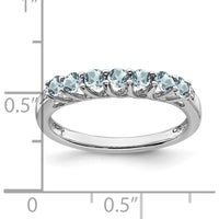 14K White Gold Aquamarine and Diamond 7-Stone Band Ring - 0.057 Carat Aquamarine, 0.006 Carat Diamond Total Weight by 0
