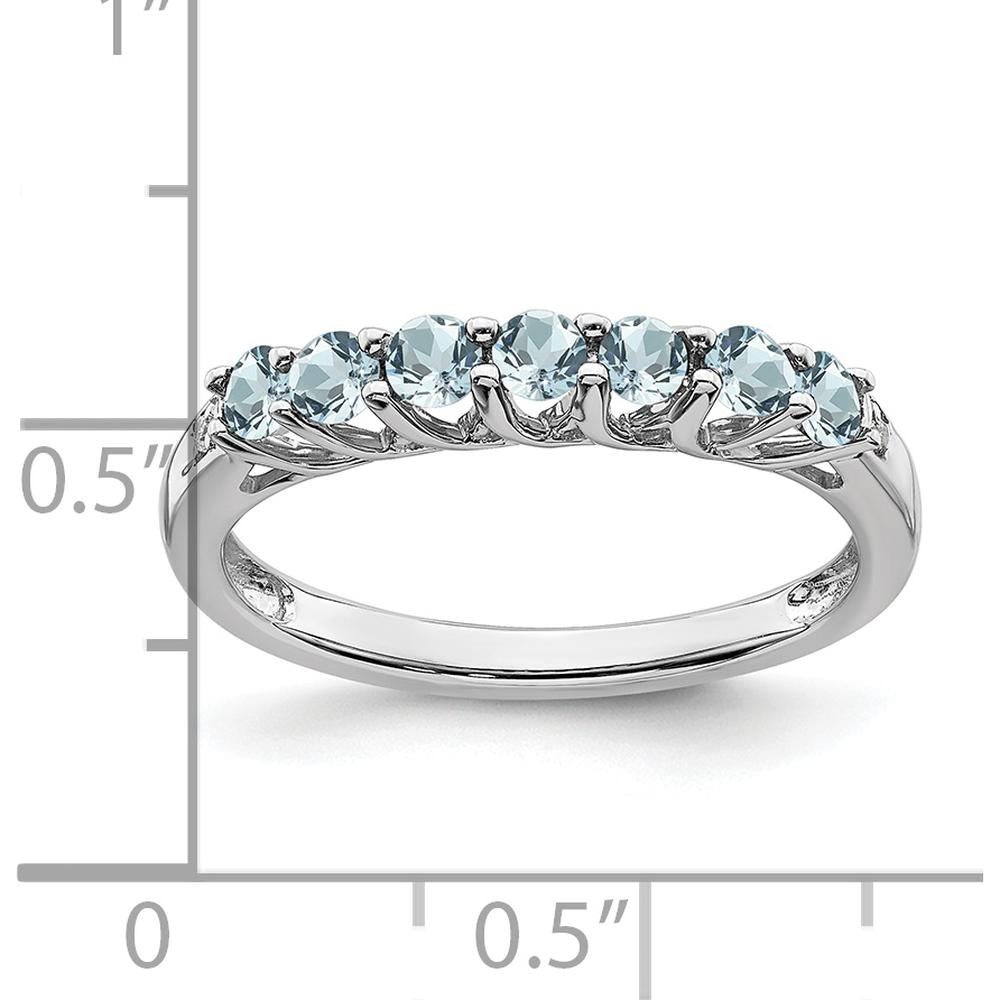 14K White Gold Aquamarine and Diamond 7-Stone Band Ring - 0.057 Carat Aquamarine, 0.006 Carat Diamond Total Weight by 0