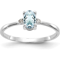 14K White Gold Aquamarine and Diamond Birthstone Ring - 0.43 Carat Aquamarine, 0.008 Carat Total Diamond Weight by Oro Pregiato