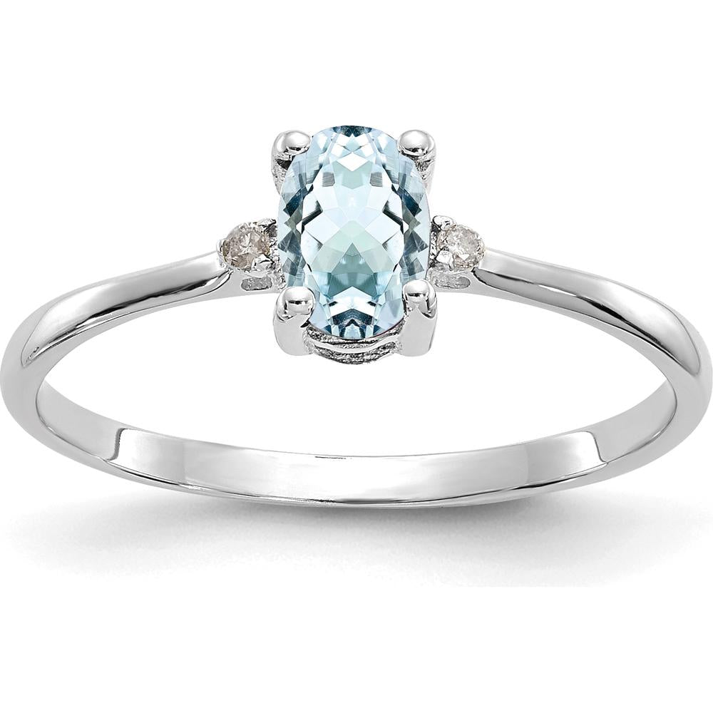 14K White Gold Aquamarine and Diamond Birthstone Ring - 0.43 Carat Aquamarine, 0.008 Carat Total Diamond Weight by Oro Pregiato