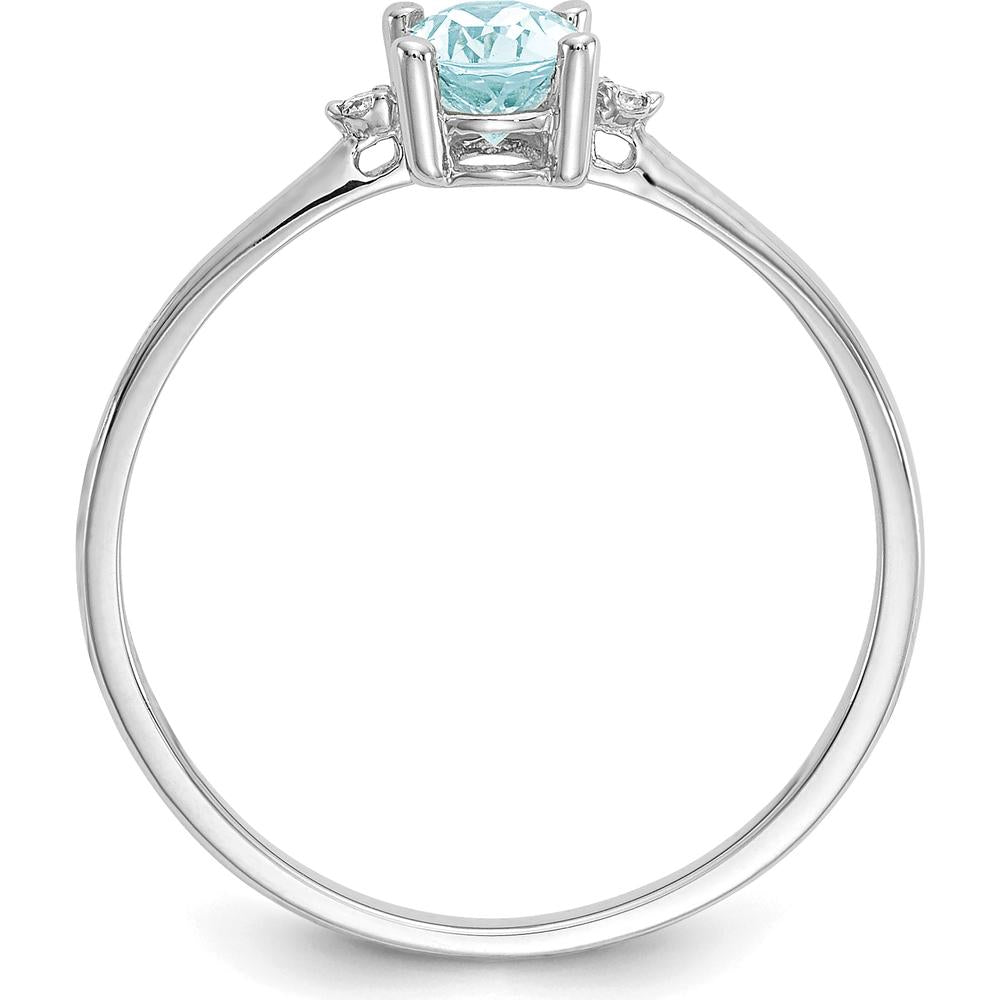 14K White Gold Aquamarine and Diamond Birthstone Ring - 0.43 Carat Aquamarine, 0.008 Carat Total Diamond Weight by Oro Pregiato