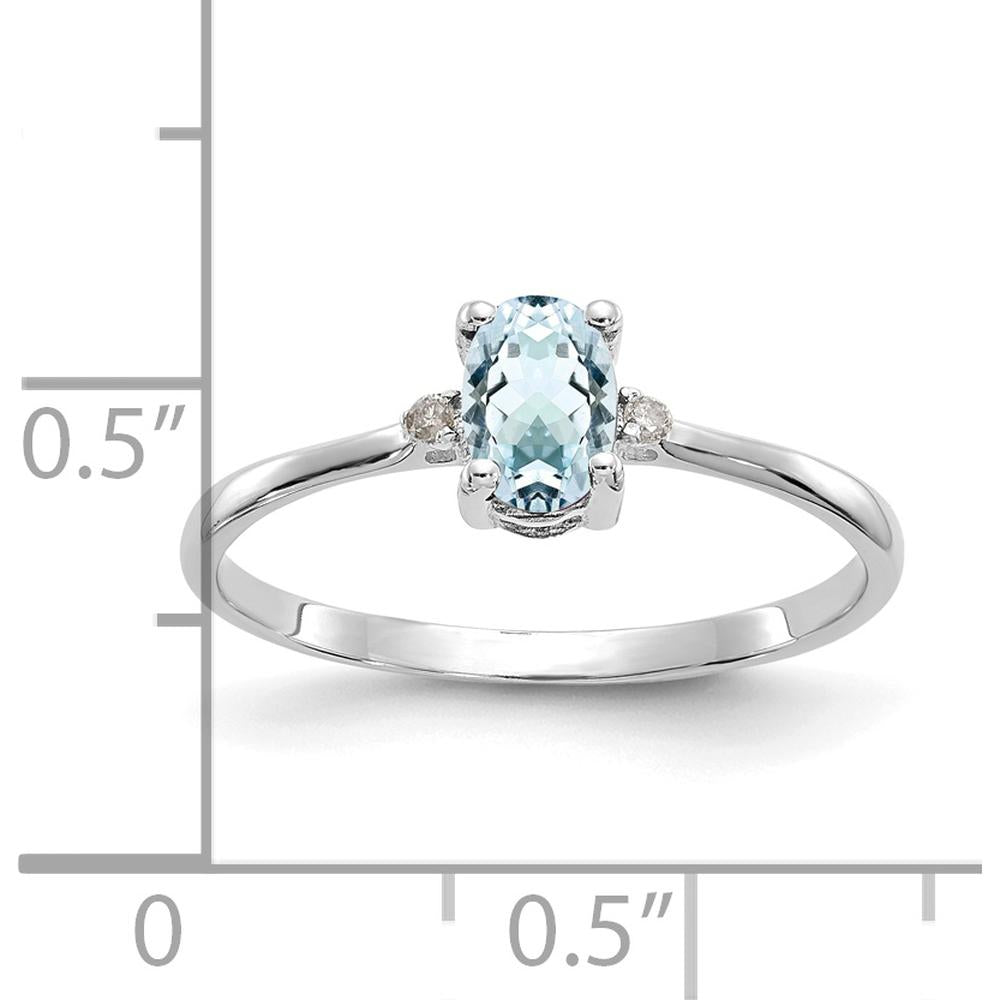 14K White Gold Aquamarine and Diamond Birthstone Ring - 0.43 Carat Aquamarine, 0.008 Carat Total Diamond Weight by Oro Pregiato