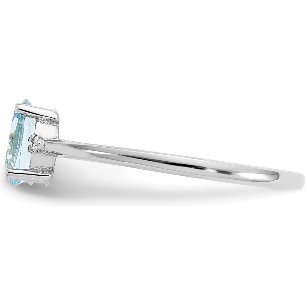 14K White Gold Aquamarine and Diamond Birthstone Ring - 0.43 Carat Aquamarine, 0.008 Carat Total Diamond Weight by Oro Pregiato