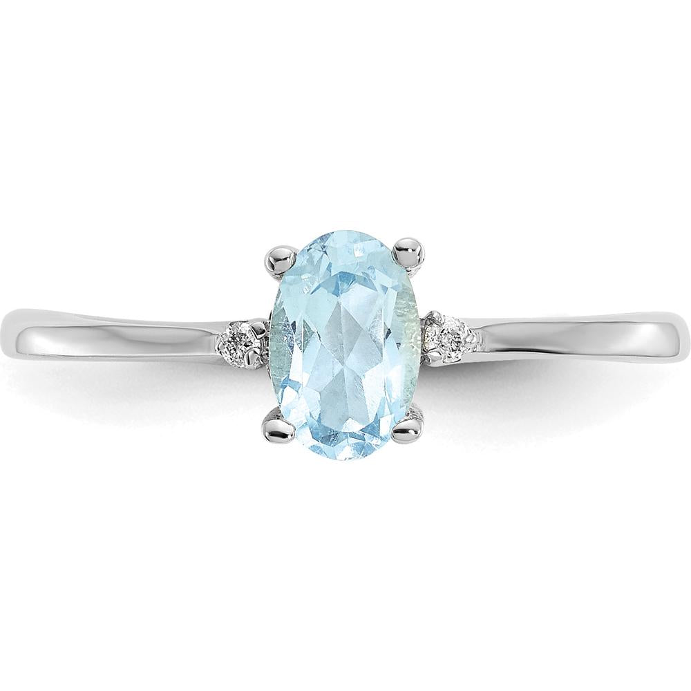 14K White Gold Aquamarine and Diamond Birthstone Ring - 0.43 Carat Aquamarine, 0.008 Carat Total Diamond Weight by Oro Pregiato
