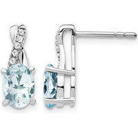 14K White Gold Aquamarine and Diamond Drop Earrings - 0.006 Carat Total Diamond Weight by Oro Pregiato